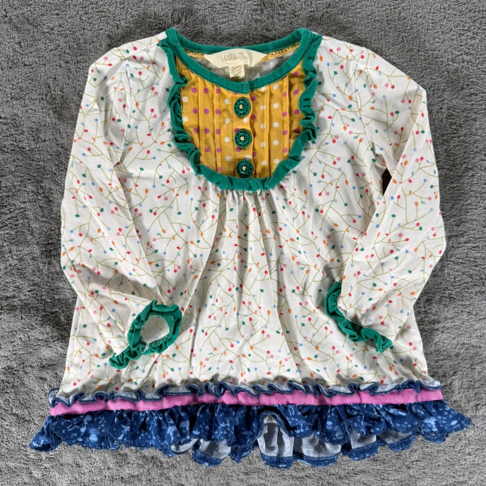 Matilda Jane Love You So Mushroom Long Sleeve Top 18-24M White Floral Ruffle